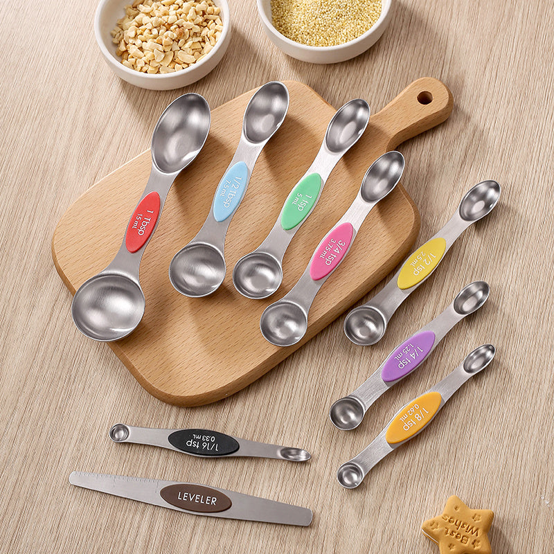 9pcs Dual Sided Stainless Steel Magnetic Measuring Spoons