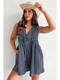 Short-sleeved Shorts Denim Playsuit