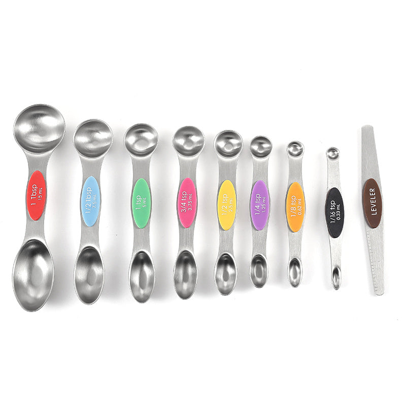 9pcs Dual Sided Stainless Steel Magnetic Measuring Spoons