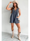 Short-sleeved Shorts Denim Playsuit