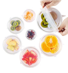 6Pcs Silicone Stretch Lids Cover Reusable Food Seal Wrap for Bowls