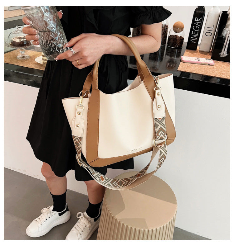 Contrast Color Bucket Tote Hand Bag