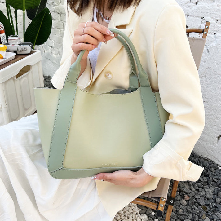 Contrast Color Bucket Tote Hand Bag